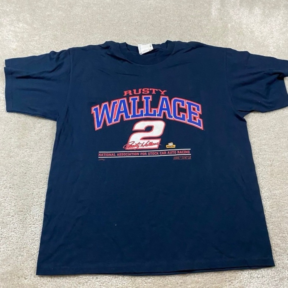 VTG Chase Authentics Rusty Wallace Shirt Mens L NASCAR T-Shirt Navy Nutmeg Mills